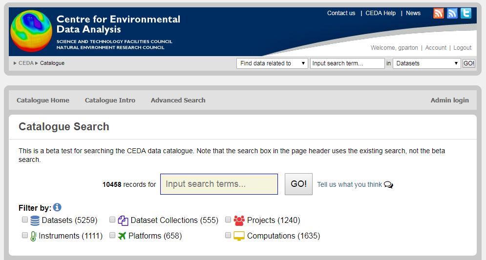 screenshot of the new Beta Catalogue Search