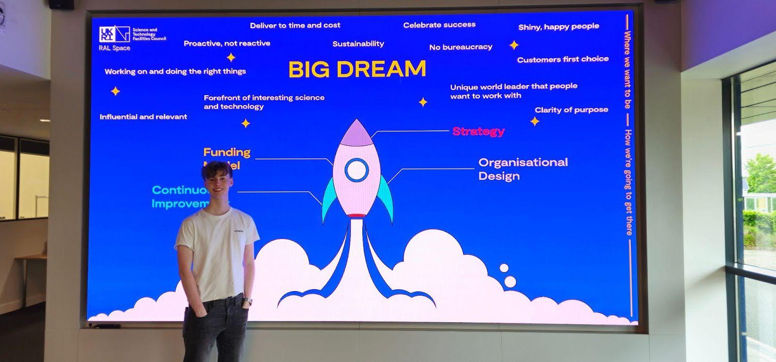 Zach in front of RAL Space's BIG DREAM